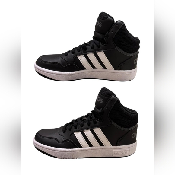 ADIDAS Hoops Mid 3.0 K GW0402, size 3.5 US, Unisex kids shoes, Black with white - Picture 2 of 4
